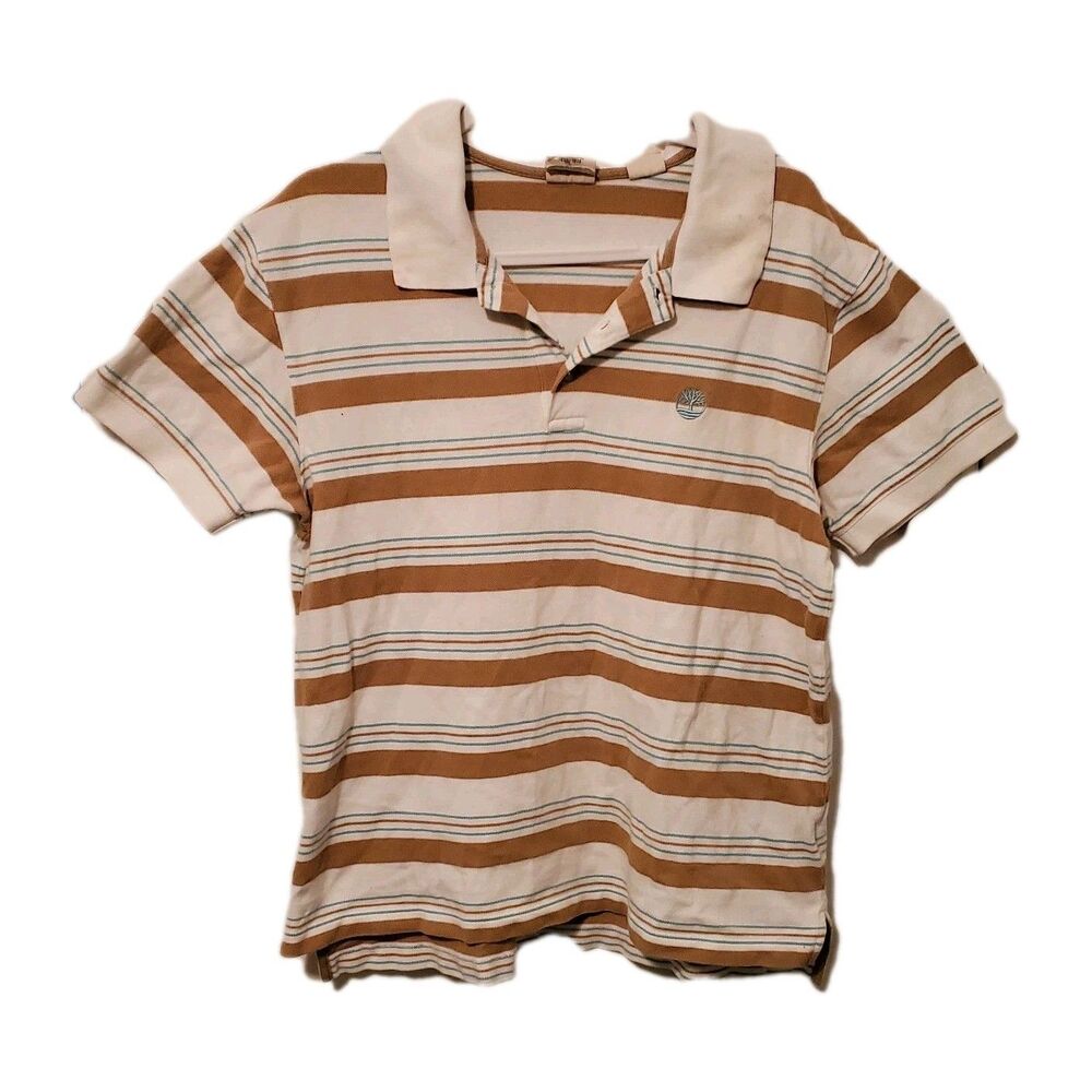 Y2K Timberland Stratham Issue Striped Cotton Polo Large 2000s Preppy Brown Blue